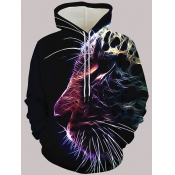 Lovely Men Street Hooded Collar Leopard Print Blac
