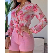 LW Mandarin Collar Floral Print Blouse
