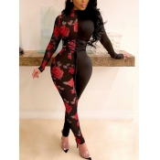 LW Trendy Floral Print Bandage Design Black One-pi