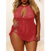 Lovely Sexy Backless Hollow-out Patchwork Red Plus
