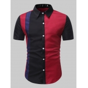 Lovely Men Casual Color-lump Stitching Black Shirt
