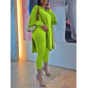 Lovely Casual O Neck Side Split Green Two Piece Pa