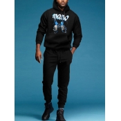Lovely Men Casual Hooded Collar Print Baby Blue Ho