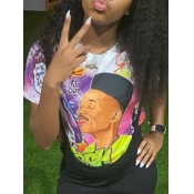 Lovely Street Portrait Graffiti Print White T-shir