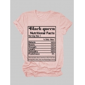LW Plus Size Casual O Neck Letter Print Pink T-shi