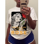 Lovely Casual O Neck Letter Print White T-shirt