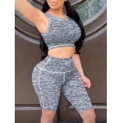 Lovely Sportswear O Neck Striped Grey Yoga Two Pie
