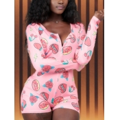 Lovely Sweet Cartoon Print Pink Sleepwear