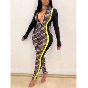 Lovely Chic Plaid Print Striped Grey One-piece Jum