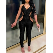 Lovely Sexy Backless Lace-up Black One-piece Jumps