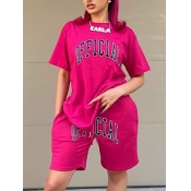 Lovely Casual O Neck Letter Print Rose Red Two Pie