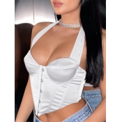Lovely Sexy Button Design Asymmetrical White Camis