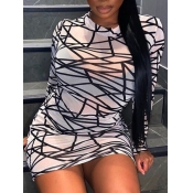 Lovely Sexy Half A Turtleneck Mesh Geometric Print
