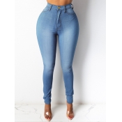 Lovely Casual High-waisted Zipper Design Skinny Bl