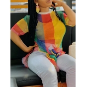 LW Street Striped Mesh Patchwork Yellow T-shirt