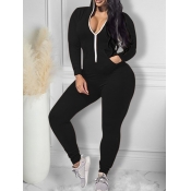 Lovely Casual Hooded Collar Pocket Design Black Sl