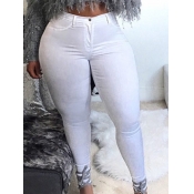 Lovely Casual Mid Waist Nonelastic White Plus Size