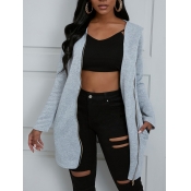 Lovely Casual Hooded Collar Pocket Design Dark Gre