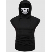 Lovely Men Casual Hooded Collar Drawstring Black H