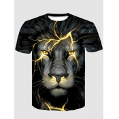 LW Men Casual O Neck Animal Print Black T-shirt