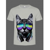 Lovely Men Casual O Neck Animal Print Grey T-shirt