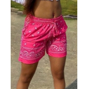Lovely Casual Mid Waist Print Drawstring Pink Shor