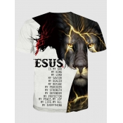 LW Casual O Neck Animal Letter Print Black Men T-s