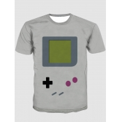 Lovely Men Casual O Neck Geometric Print Grey T-sh