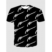 LW Men Casual O Neck Graffiti Print Black T-shirt