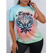 LW Casual Animal Print Tie-dye Black T-shirt
