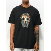 Lovely Men Casual O Neck Skull Print Black T-shirt