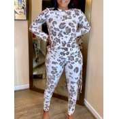 Lovely Casual Drawstring Leopard Print Multicolor 