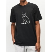 Lovely Men Casual O Neck Animal Print Black T-shir