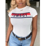 Lovely Casual O Neck Letter Print White T-shirt