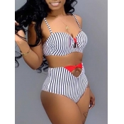 Lovely Trendy Striped Hollow-out White Two-piece S