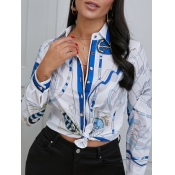 Lovely Casual Turndown Collar Print Button Design 