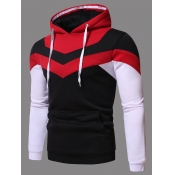 Lovely Men Trendy Hooded Collar Color-lump Red Hoo