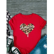 Lovely Plus Size Casual O Neck Leopard Letter Prin