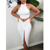 Lovely Stylish Backless Ruched Drawstring White Tw