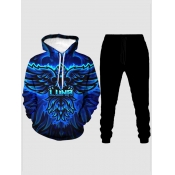 Lovely Men Casual Hooded Collar Print Baby Blue Ho