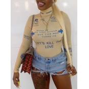 Lovely Street Turtleneck Letter Print Skinny Khaki