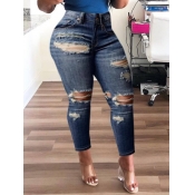 Lovely Street High-waisted Ripped Deep Blue Jeans