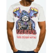 LW Men Casual Cartoon Letter Print White T-shirt