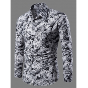 Lovely Men Casual Turndown Collar Floral Print Whi