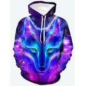 Lovely Men Casual Hooded Collar Cartoon Print Blac