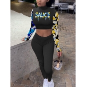 LW Street Letter Camo Print Black Two Piece Pants 