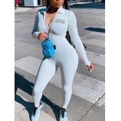 Lovely Sportswear Turndown Collar Letter Print Whi