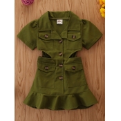 Lovely Girl Trendy Hollow-out Pocket Button Design