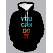 Lovely Men Street Letter Print Kangaroo Pocket Bla