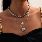 Lovely Chic Heart-shaped Silver Multilayer Necklac